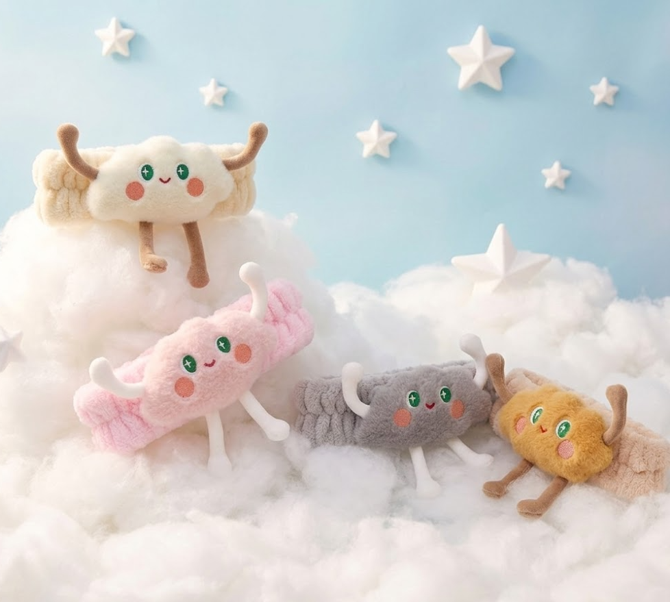 Cute Cloud Plush Headband in various colors for skincare