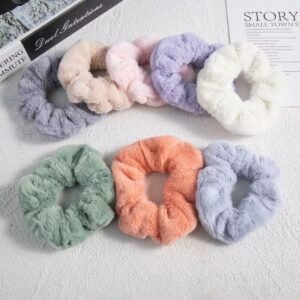 Soft Faux Rabbit Fur Scrunchies, Solid Color Plush Hair Ties, Fluffy Large Hair Scrunchie for Women Daily Hairstyle Accessory, Multiple Pastel Colors Available