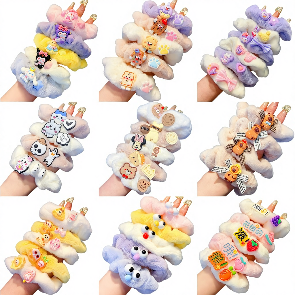 Custom DIY 3d resin ornament fluffy plush scrunchies bulk order for boutique wholesale