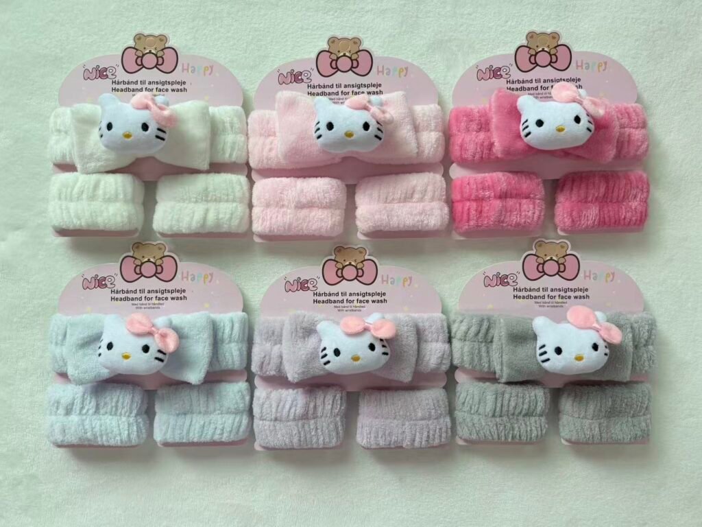 Cute Kitty Bow Spa Hair Band and Absorbent Wrist Cuffs
