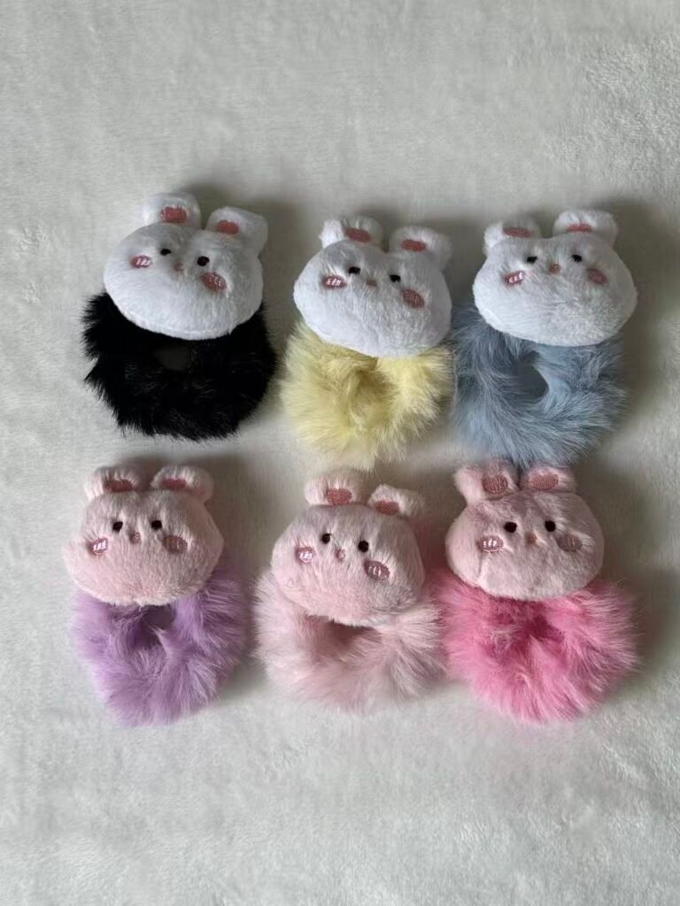 blush bunny plush scrunchies bulk wholesale pastel color hair accessories